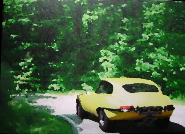 Jaguar E-Type V12 in Black Forest - Artwork by Climms Craft - Artist on Classic Cars and Landscapes
